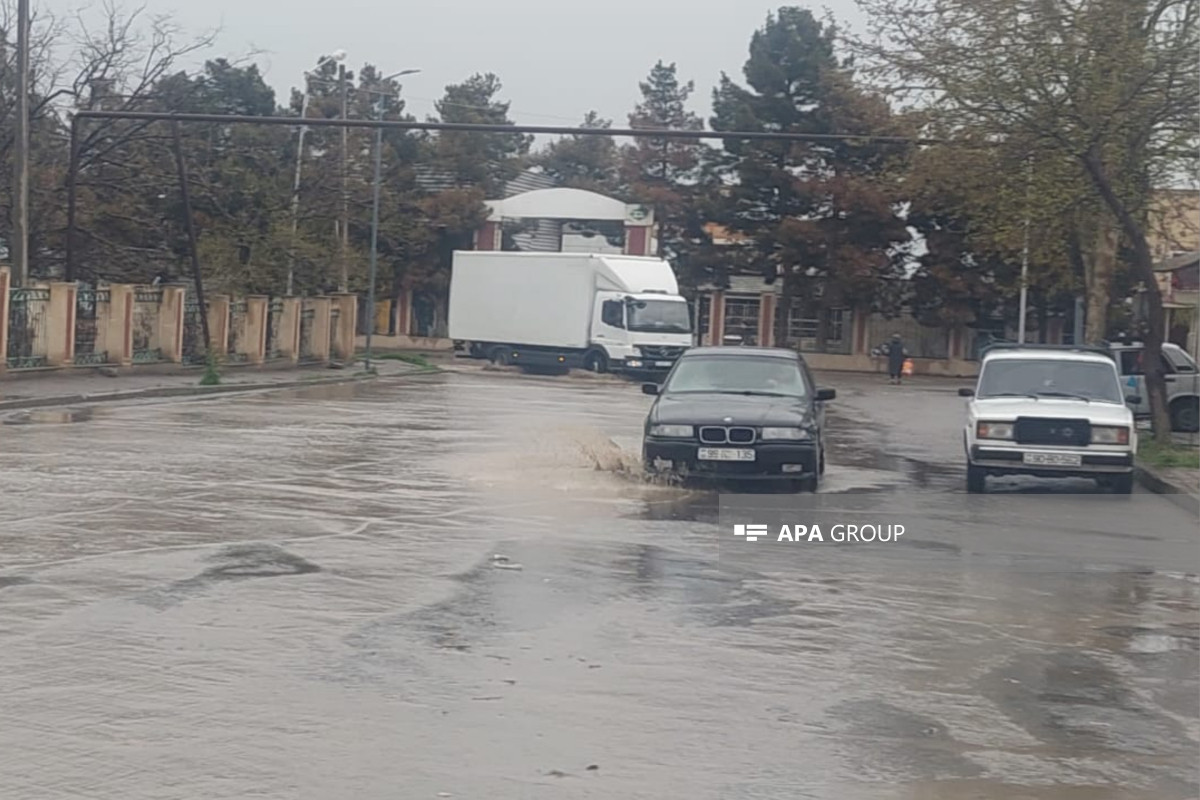 Gəncədə yağan güclü yağışlar bir sıra problemlər yaradıb